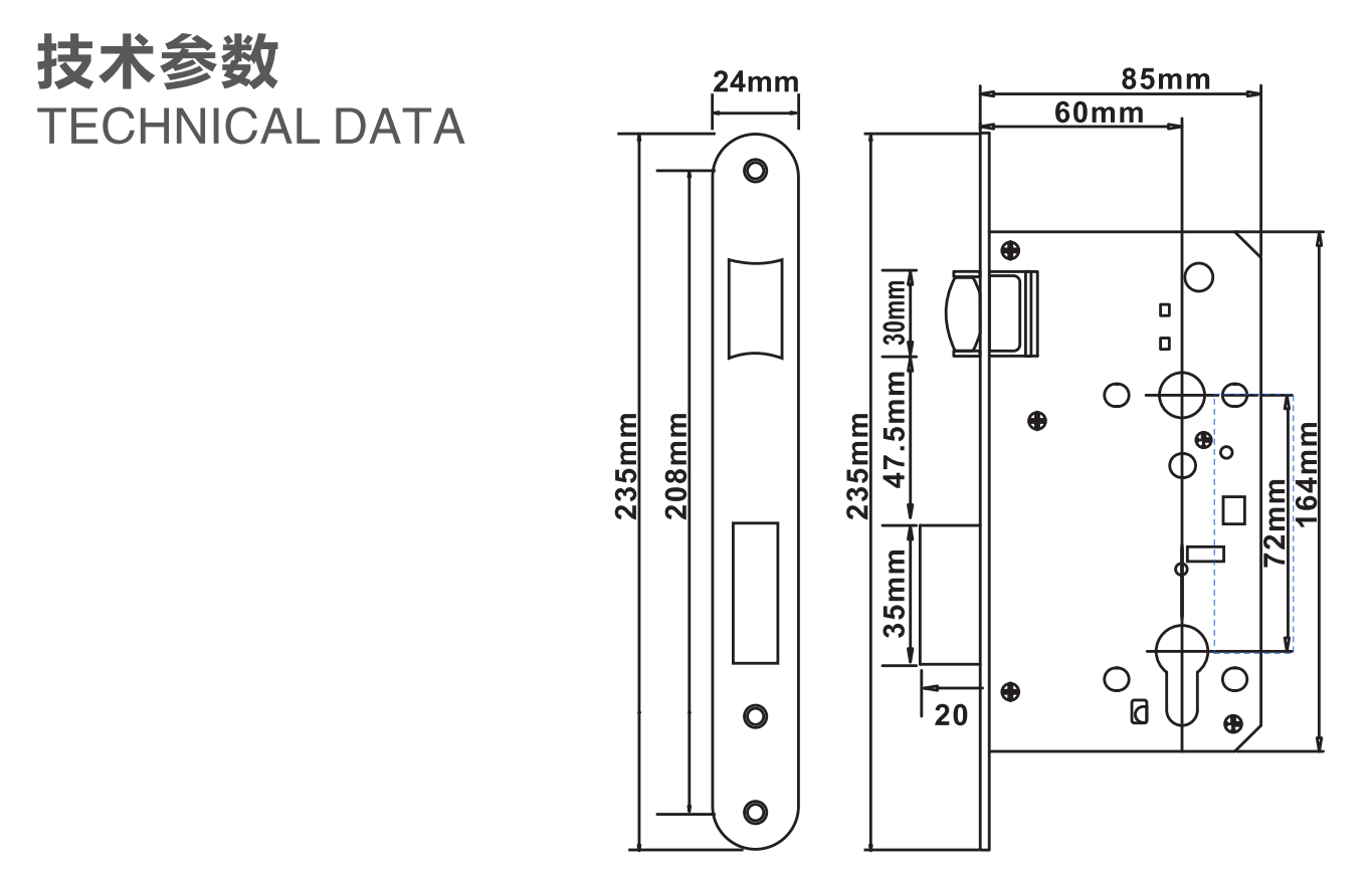 European Standard Latch Bolt Lock Body